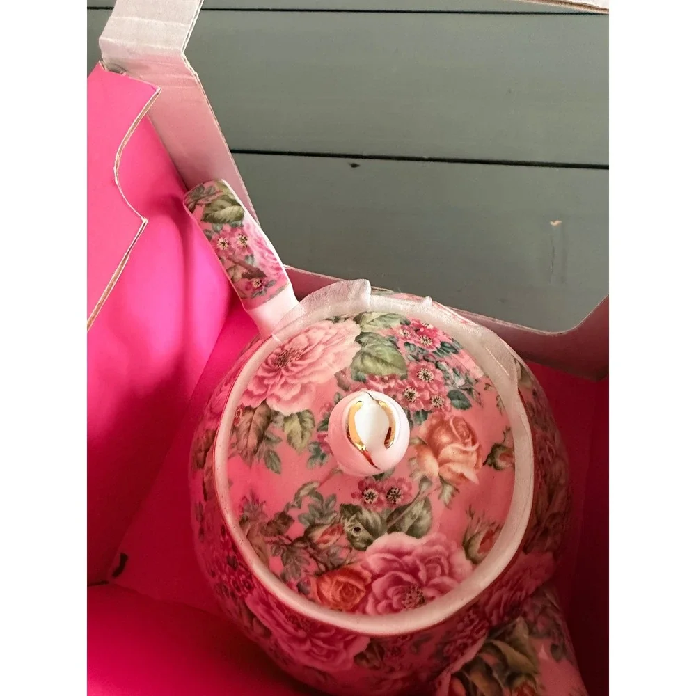 Edwardian Collection England Fine Bone China Pink Rose Tea Set Teapot Plates Cup